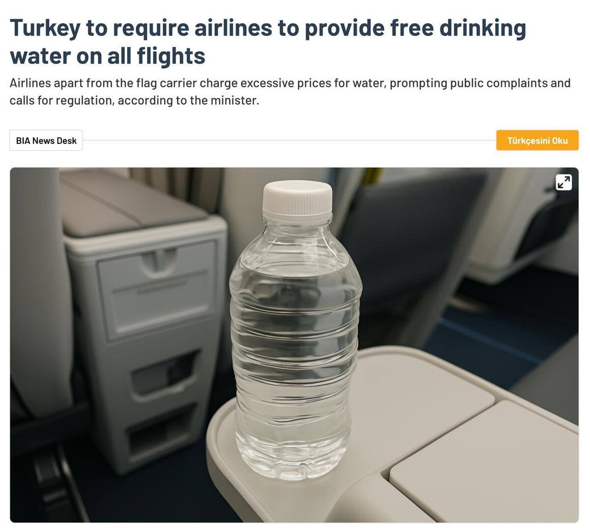 Preview Пассажиры всех турецких авиакомпаний получат бесплатную воду