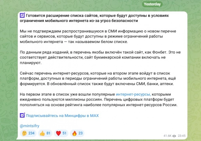 Preview Минцифры: банки и аптеки войдут в список доступных при ограничениях сайтов